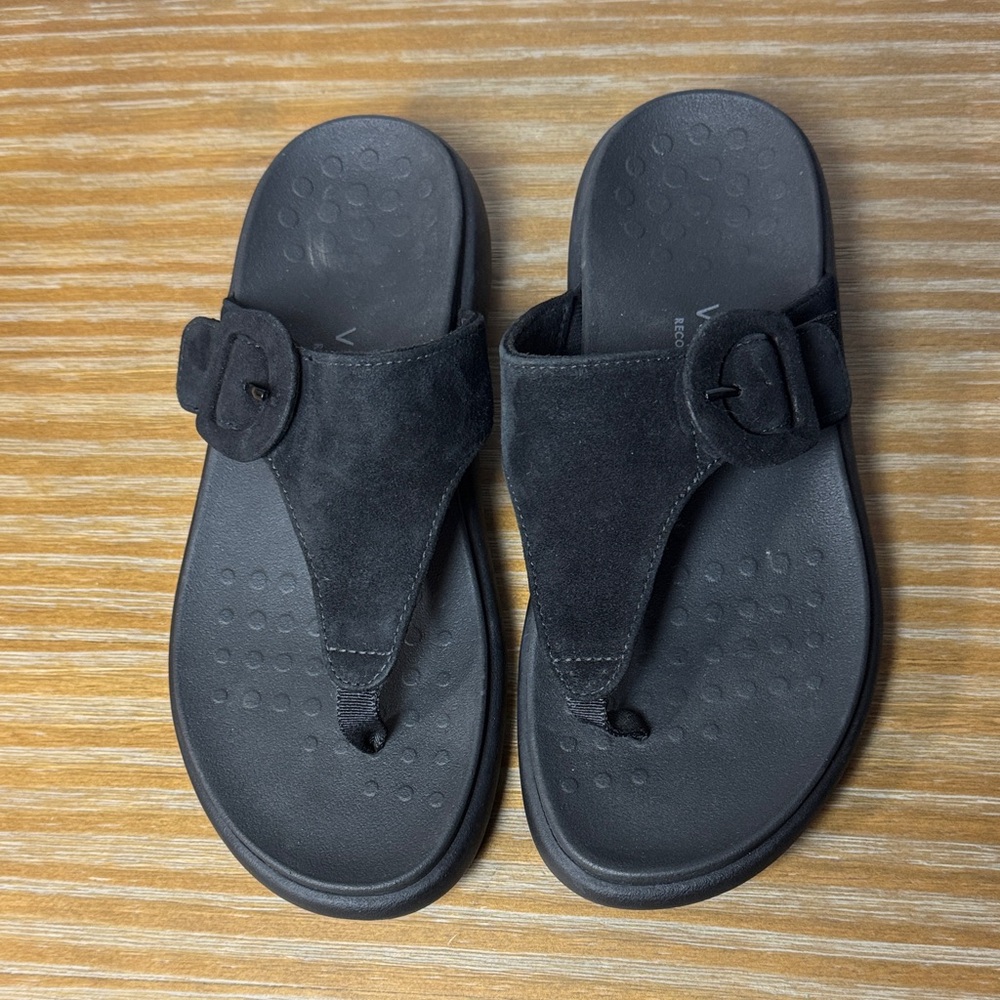 Vionic Activate RX Sandal Womens 6.5 Shoes Black Suede Slip On Buckle Slippers